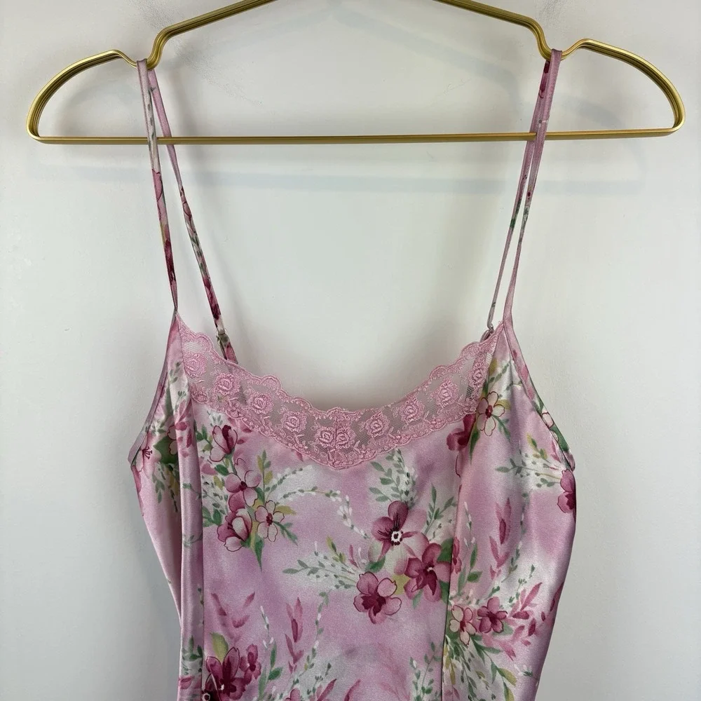 Vintage Y2K Pink Floral‎ Slip Dress Nightgown Size Small